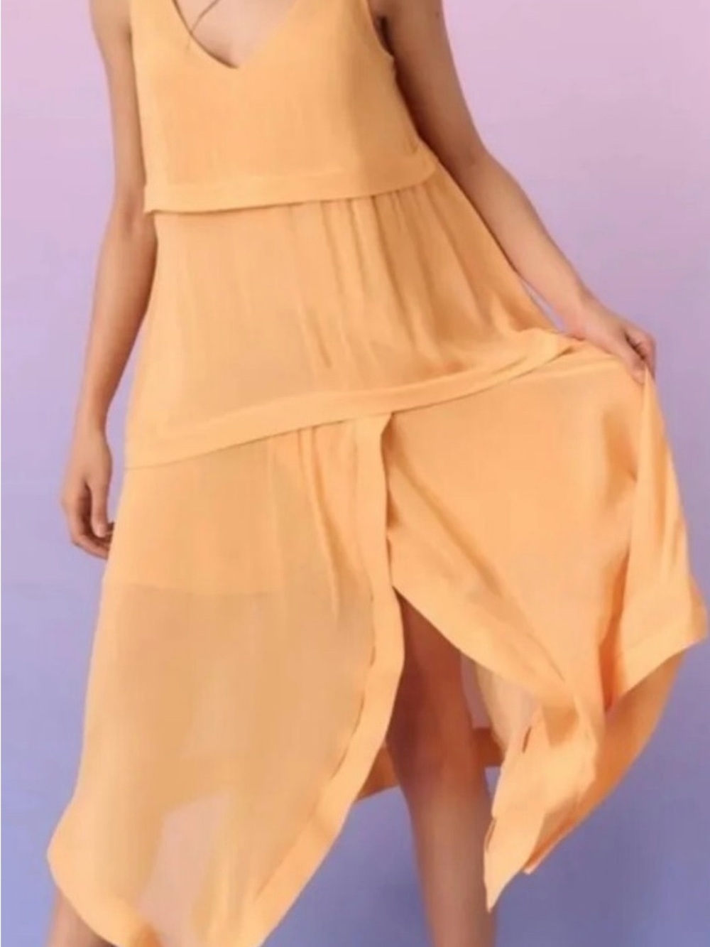 Anthropologie Sunset Orange Chiffon Slip Dress